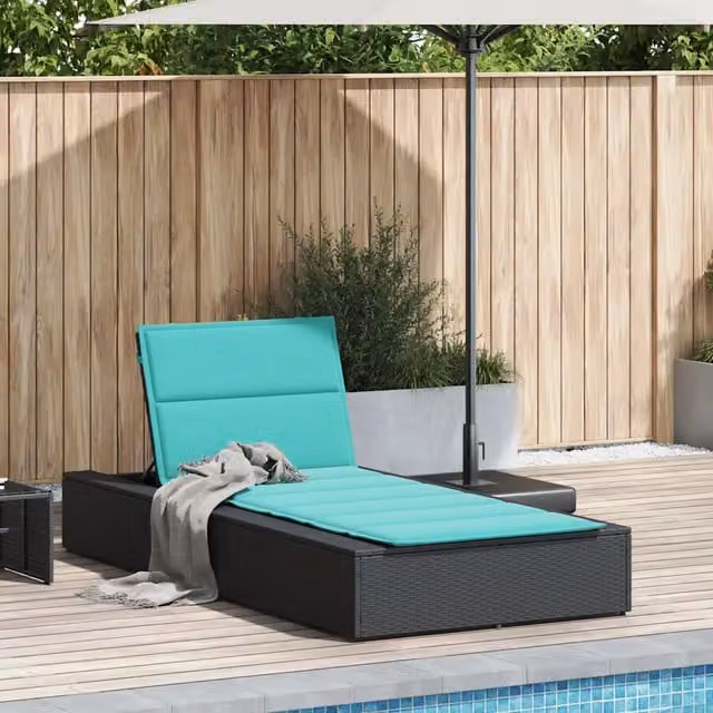 Lettino Prendisole | Sdraio da giardino | Lettino da sole con Cuscino Galleggiante Nero in Polyrattan