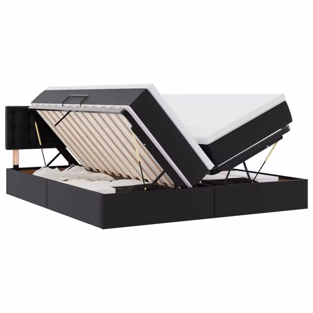 Letto con Contenitore vidaXL in Pelle Sintetica Nera con Base a Sollevamento L/P/H: 200 x 200 x 88 cm – 2
