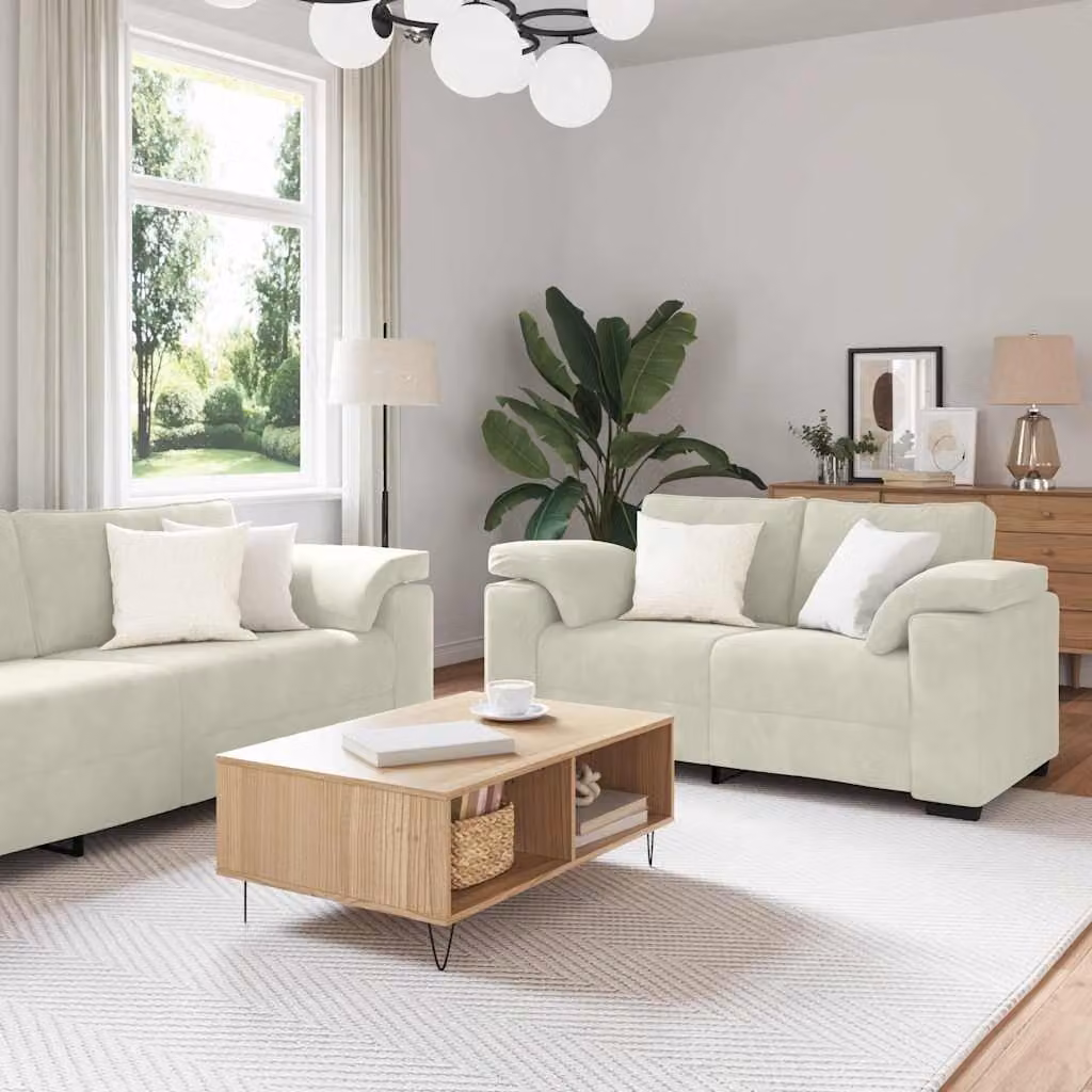 Set di divani 3 pezzi vidaXL in velluto beige con cuscini per soggiorno