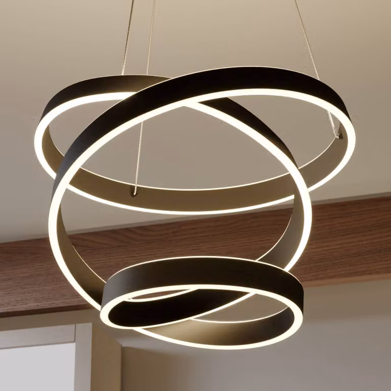 Lindby lampada LED a sospensione Olada, nera, metallo, Ø 51 cm Olada, Nero, Soggiorno / Sala da pranzo, Alluminio, Moderno