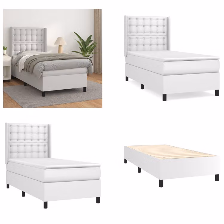 vidaXL Letto a molle con materasso bianco 90x200 cm in Pelle finta - Letto a molle - Boxspringbetten - Bett - Schlafzimmermöbel