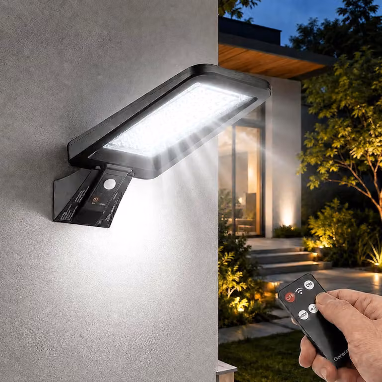 Lampada solare da esterno con sensore di movimento, luce bianco caldo, forma rettangolare, colore nero