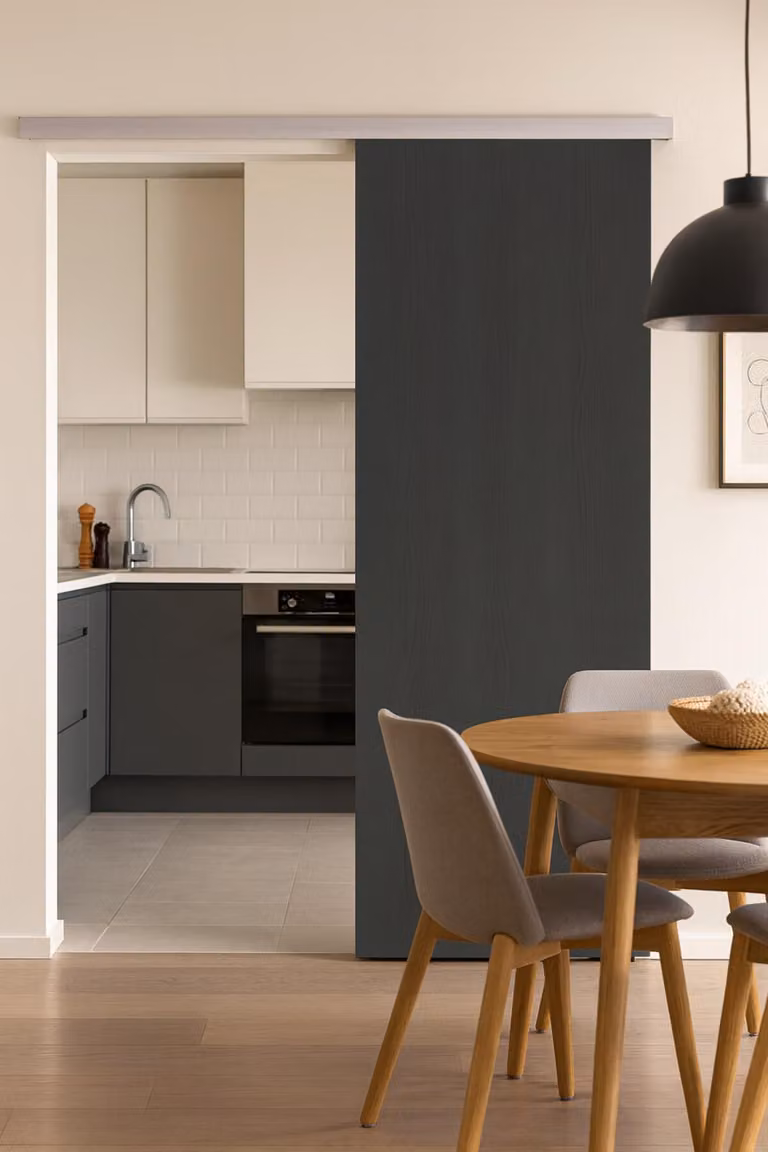 Porta scorrevole in quercia grigia H204 x L73 cm, binario in alluminio Gd Menuserie