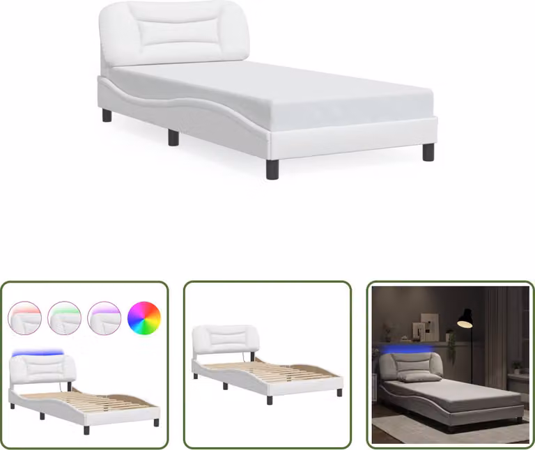 The Living Store Struttura letto con LED bianco 100x200 cm in ecopelle