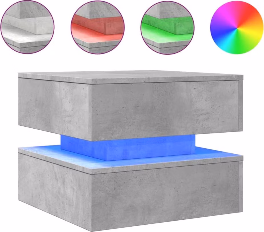Tavolino da Salotto con Luci LED Grigio Cemento 50x50x40 cm