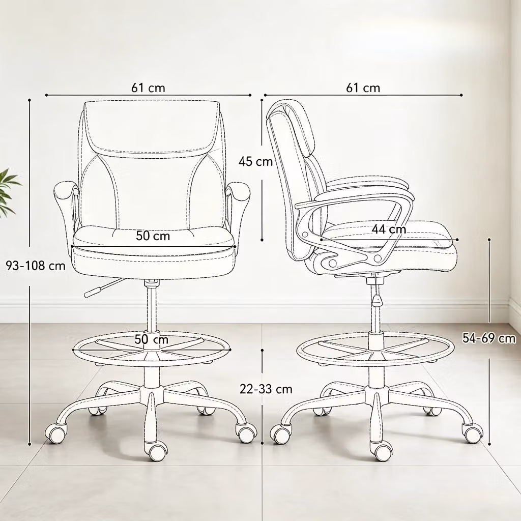 Sedia da ufficio ergonomica WISHDOR in ecopelle nera con poggiapiedi, braccioli e rotelle, design moderno per home office – 2