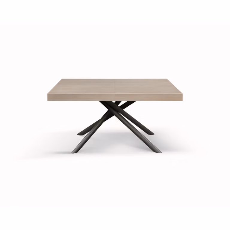Tavolo CARRARA in legno, finitura olmo perla e base in metallo verniciato antracite, allungabile 160×90 cm – 240×90 cm