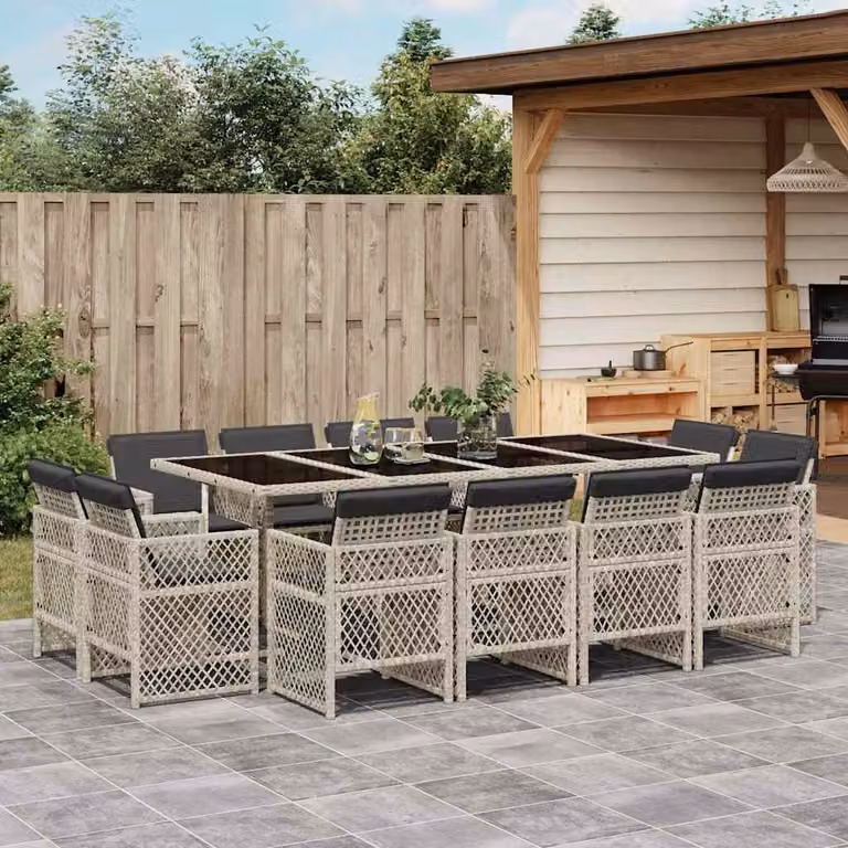 Set da pranzo da giardino vidaXL in polyrattan con cuscini e piano in vetro, 13 pezzi, grigio antracite