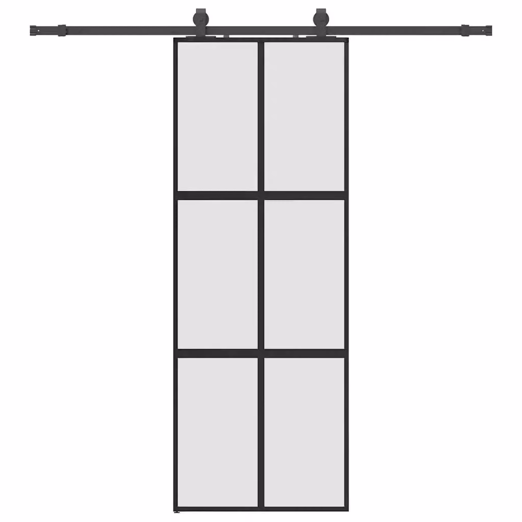 Porta Scorrevole Moderna VIDAXL in Vetro Temperato e Alluminio, Colore Nero, L: 76 cm, H: 205 cm – 2