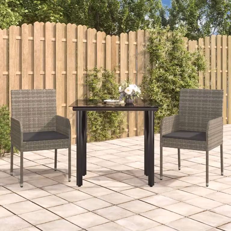 Maison Exclusive - Set da pranzo da giardino a 3 pezzi con cuscini in rattan sintetico nero e grigio