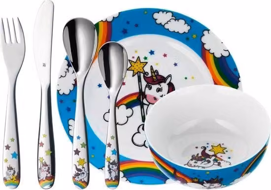 Set di posate per bambini WMF in acciaio inossidabile e melamina, 6 pezzi multicolore, lavabile in lavastoviglie