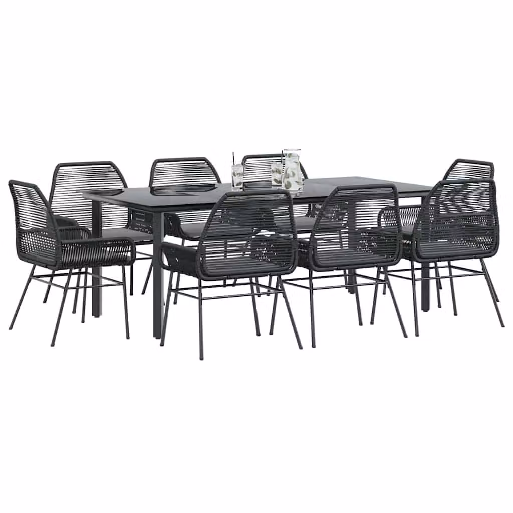 Set da pranzo da giardino vidaXL in polyrattan con tavolo in vetro e 9 pezzi, nero e grigio