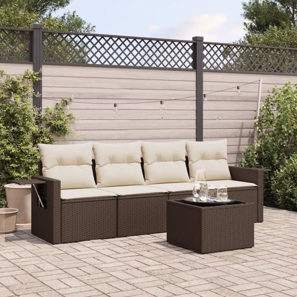 Maison Exclusive - Set Divano da Giardino 5 pz con Cuscini Marrone in Polyrattan