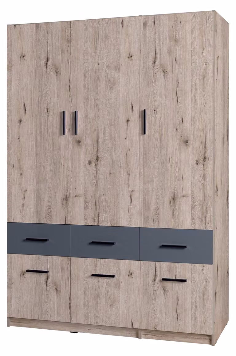 raumhirsch ARMADIO Wellington, legno di quercia, finitura grafite, dimensioni 136 x 197,6 x 53,6 cm