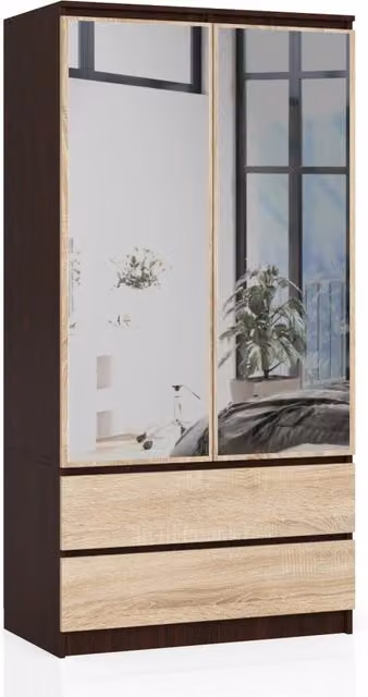 Armadio AKORD S90 Wengé 90 cm 2 ante 2 cassetti inserto frontale Sonoma Quercia 90x51x180 cm