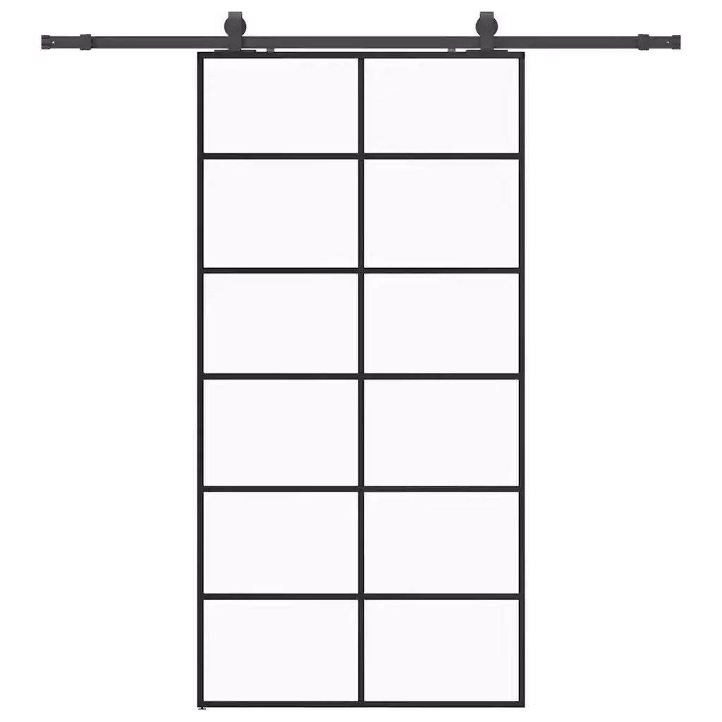 Porta Scorrevole Moderna vidaXL in Vetro Trasparente con Telaio in Alluminio Nero L: 102 cm, H: 205 cm – 2
