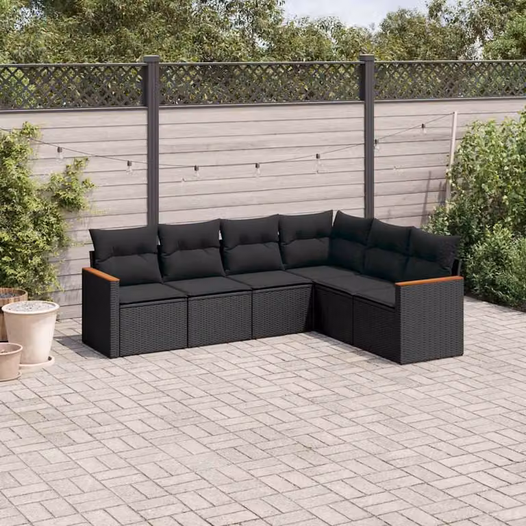 vidaXL Set Divano da Giardino a L in Polyrattan Nero con Cuscini e Rivestimenti Rimovibili