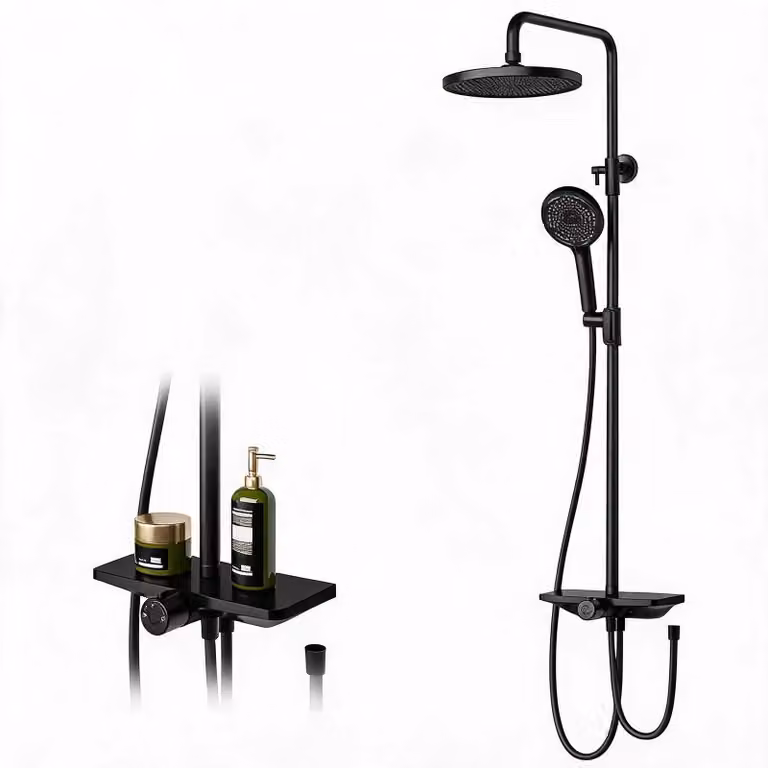 Set doccia completo - Sistema doccia con soffione a pioggia e doccetta manuale - Soffione a pioggia rotondo, diametro 25,3 cm - Doccetta manuale, diametro 12 cm, con 3 getti - Altezza regolabile da 97,9 a 130,3 cm - Acciaio inossidabile - Nero