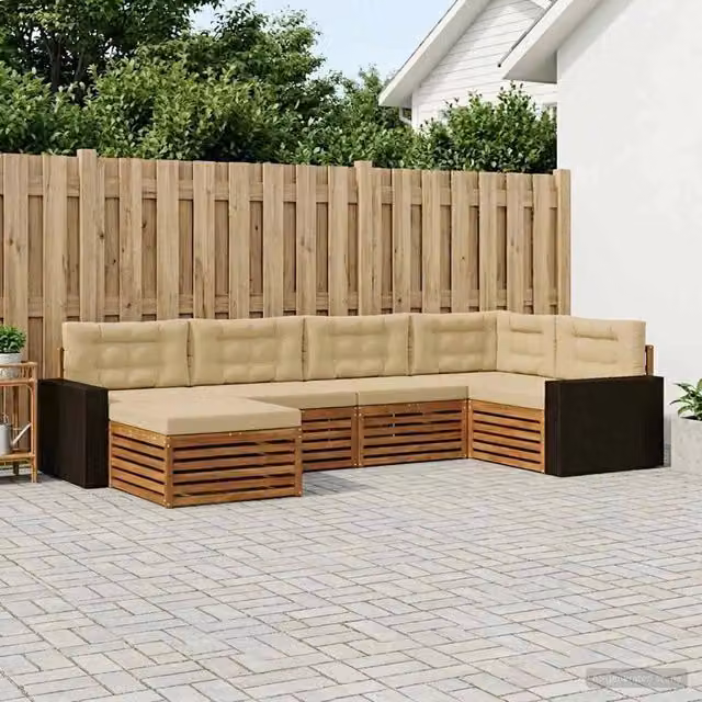 Set di divani da esterno 6 pz Naturale e Beige 3383576