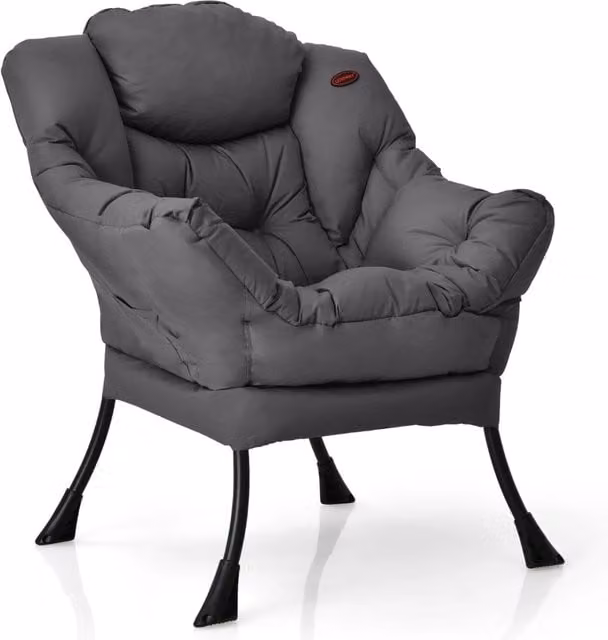 Poltrona relax moderna in tessuto grigio con struttura in metallo e braccioli