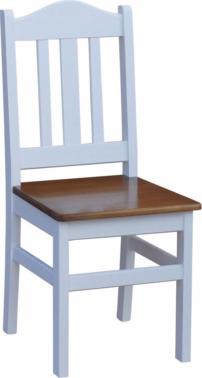 Sedia bianca in legno di pino massiccio con seduta in colore rovere