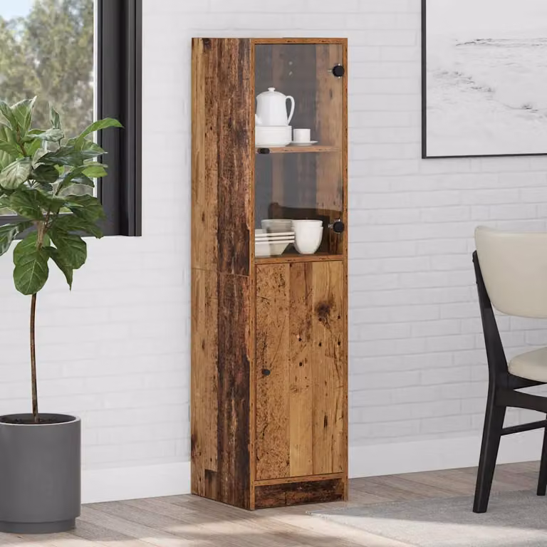 Credenza moderna vidaXL in legno e MDF marrone con ante in vetro per cucina e sala da pranzo L/P/H: 35 x 37 x 142 cm