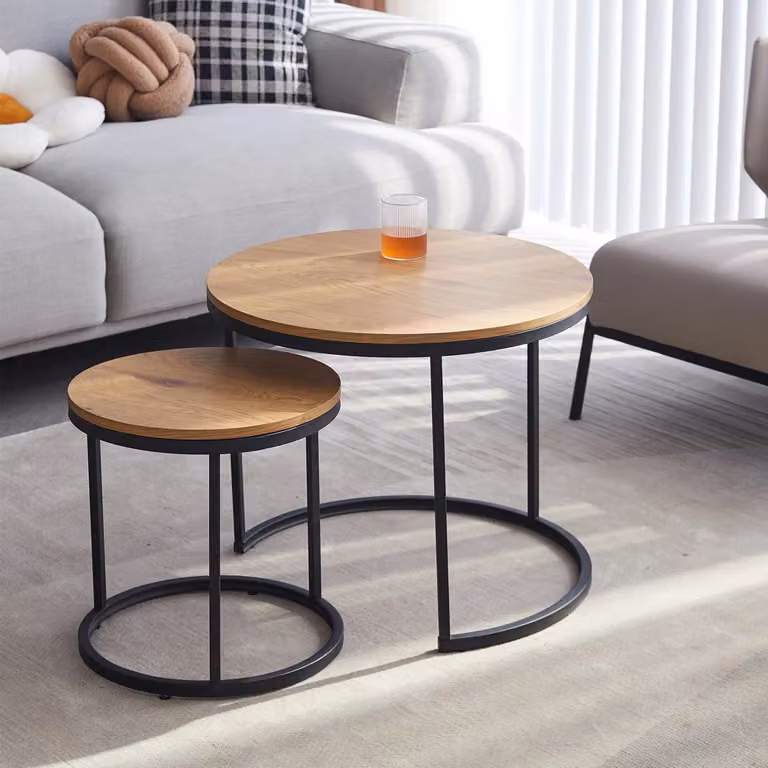 Tavolino nordico - Set rotondo 2-in-1 - Set di tavolini componibili da 2 - Tavolino da caffè e tavolino laterale - Design moderno e minimalista - Blu