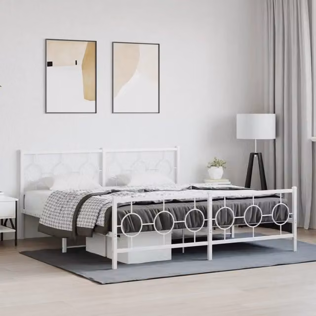 Giroletto con testiera e pediera in metallo bianco vidaXL L/P/H: 180 x 200 x 91 cm