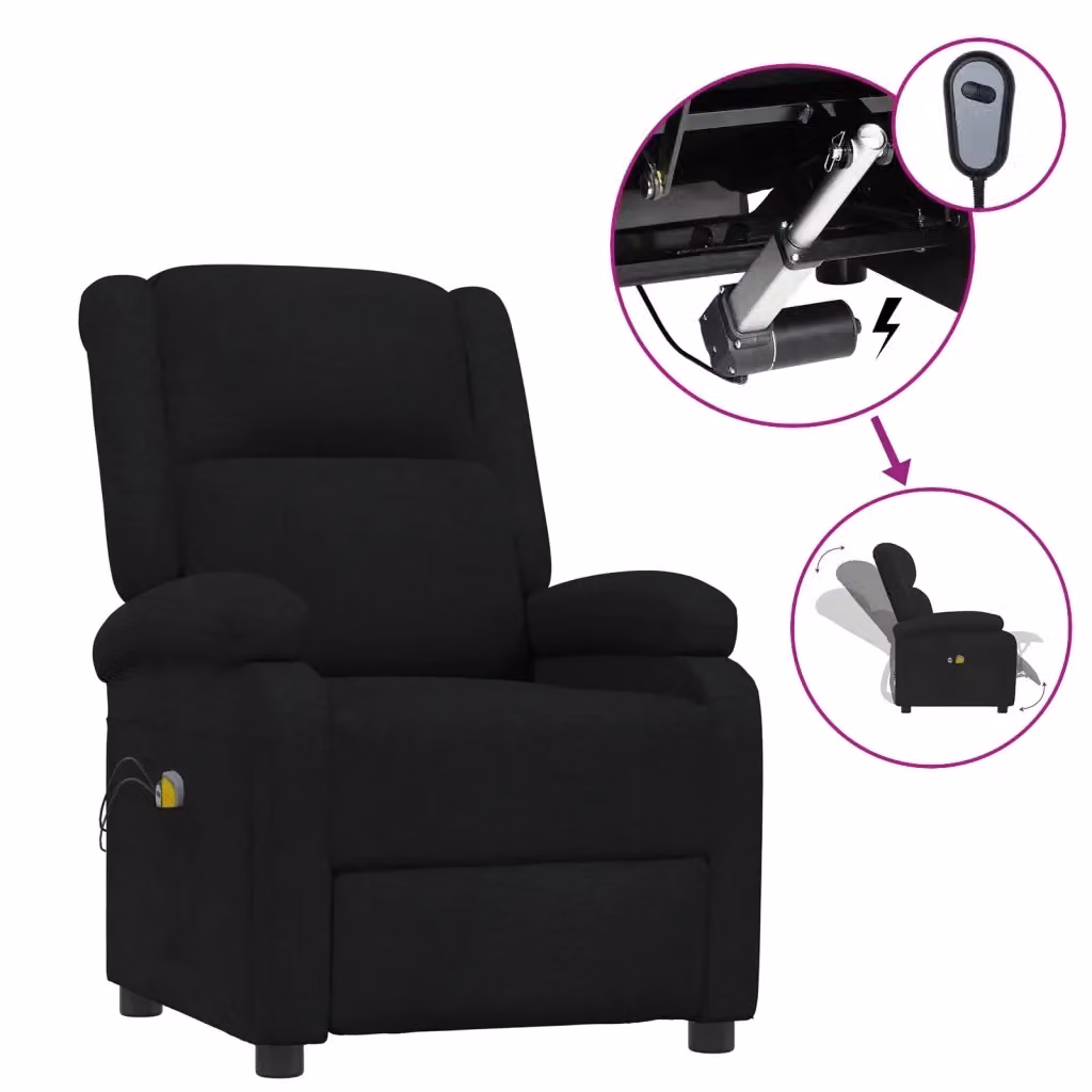 Poltrona Massaggiante Elettrica vidaXL Nera in Tessuto con Braccioli e Design Moderno – 2