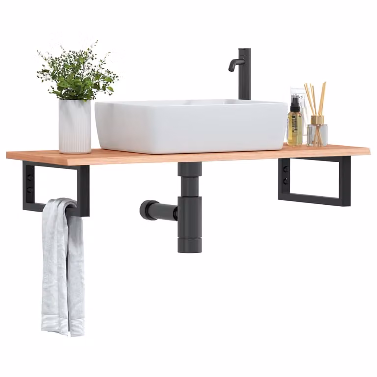 vidaXL Ripiano a Parete per Lavabo Moderno in Rovere e Metallo Nero e Marrone