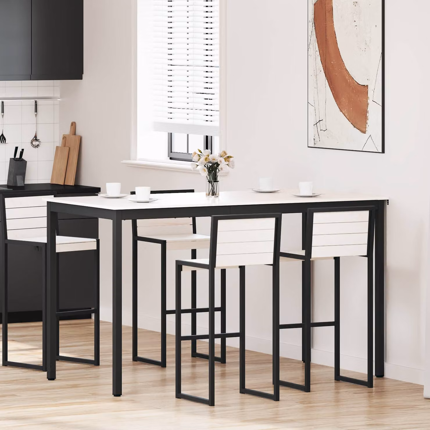 vidaXL Tavolo da bar rettangolare in pino massello e metallo bianco L: 180 cm, P: 90 cm, H: 105 cm – 1