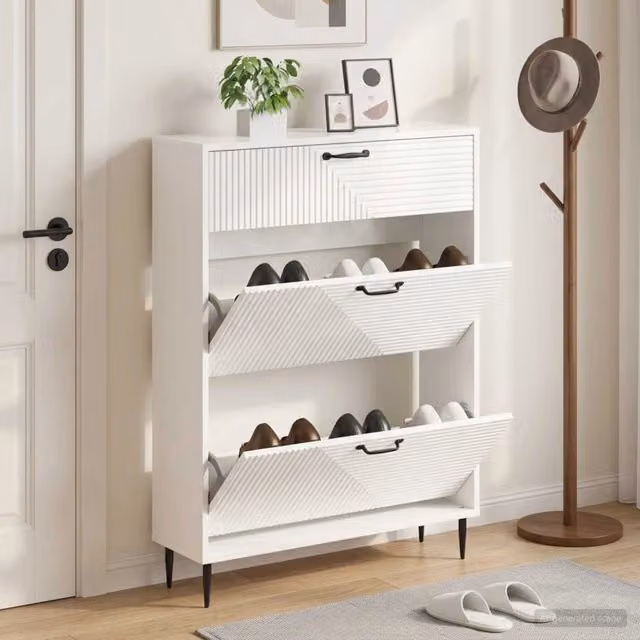 Mobile per scarpe moderno vidaXL con ante a ribalta in finitura lucida, L/P/H: 78 x 24 x 103 cm