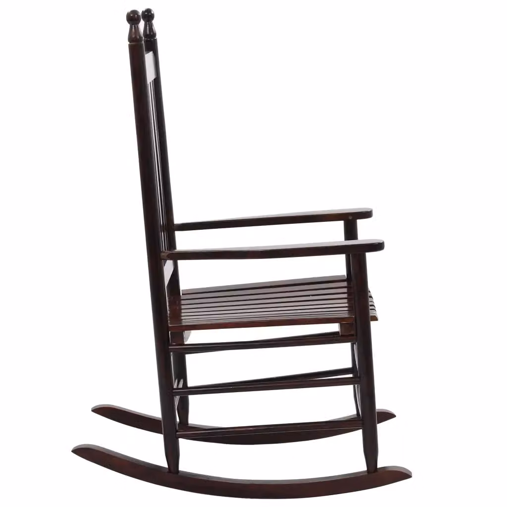 Sedia a dondolo classica vidaXL in legno di pioppo marrone per soggiorno o terrazzo H: 82,0 cm, L: 60,5 cm, P: 114,0 cm – 2