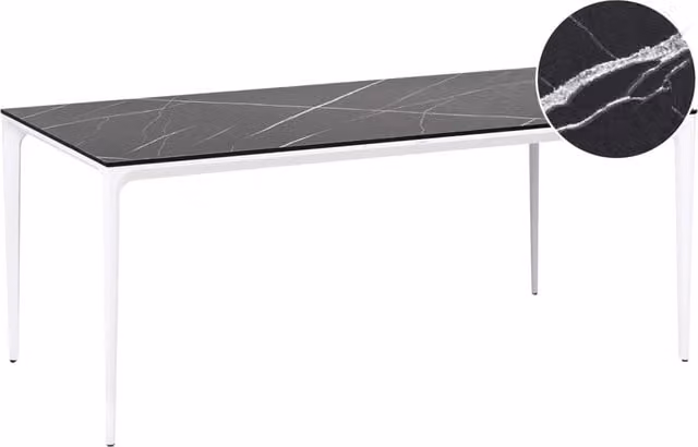 Tavolo da pranzo da giardino Piano in HPL marmo nero Telaio in alluminio bianco Resistente ai raggi UV all'acqua e alla ruggine Stile moderno del patio esterno
