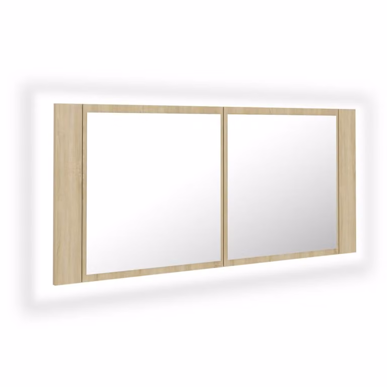 Armadietto a Specchio con Luci LED Rovere Sonoma in Acrilico