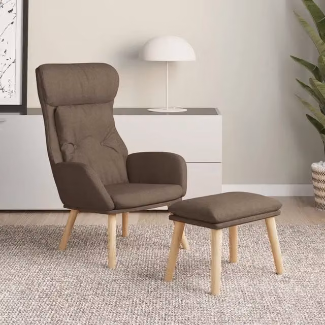 Poltrona Relax con Poggiapiedi vidaXL in Tessuto Beige e Marrone con Struttura in Metallo e Legno