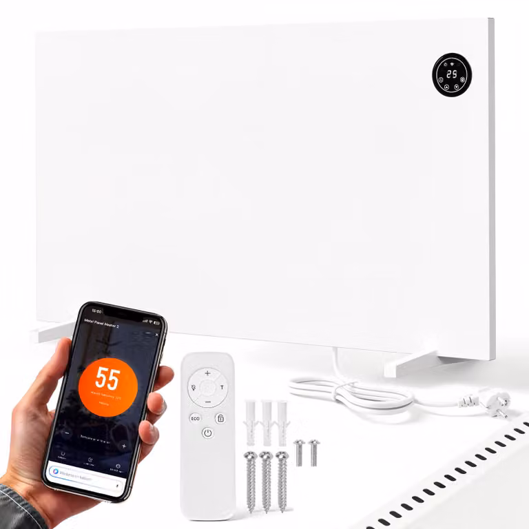 Riscaldatore infrarossi ibrido Ikodm da 750 W con Wi-Fi, controllo tramite app, touch screen e telecomando