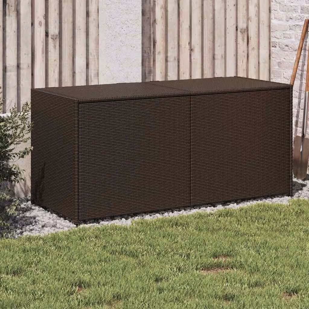 Contenitore da giardino vidaXL in rattan marrone con struttura in metallo L: 120 cm, P: 50 cm, H: 56 cm
