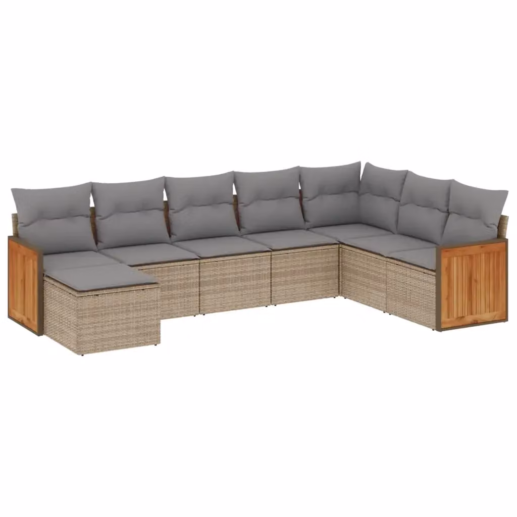 vidaXL Set Divano da Giardino 8 pz a Forma di L in Polyrattan con Cuscini Beige e Grigio – 2