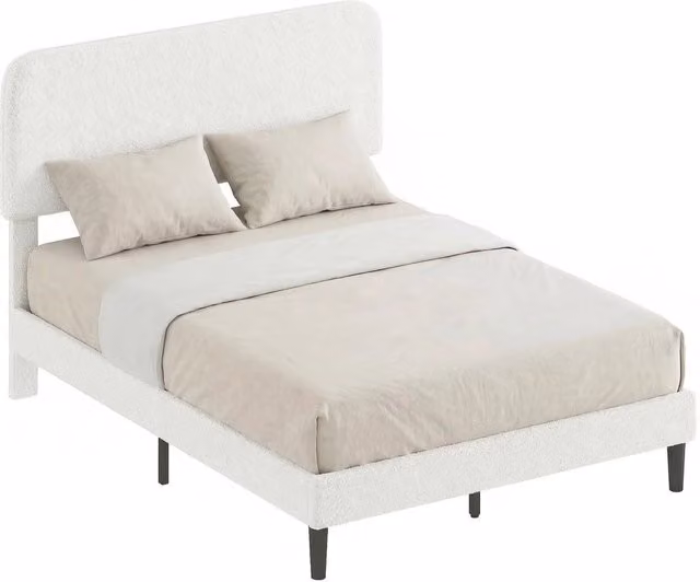 Letto matrimoniale imbottito con testiera regolabile ¨C Xylo ¨C Velluto teddy bianco 140x190cm