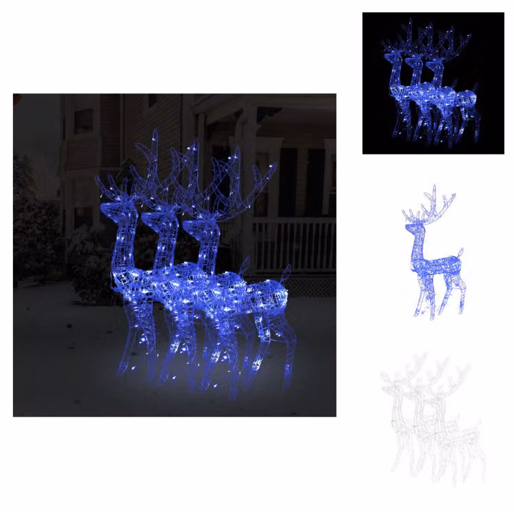 vidaXL LED Renna 3 pz. Acrilico 120 cm blu - Luci di Natale