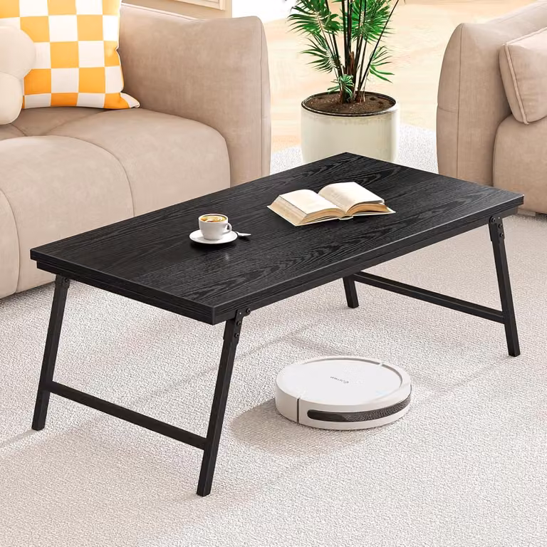 Tavolino pieghevole con design a fibbia per le gambe del tavolo, legno, nero, 105x55x40 cm