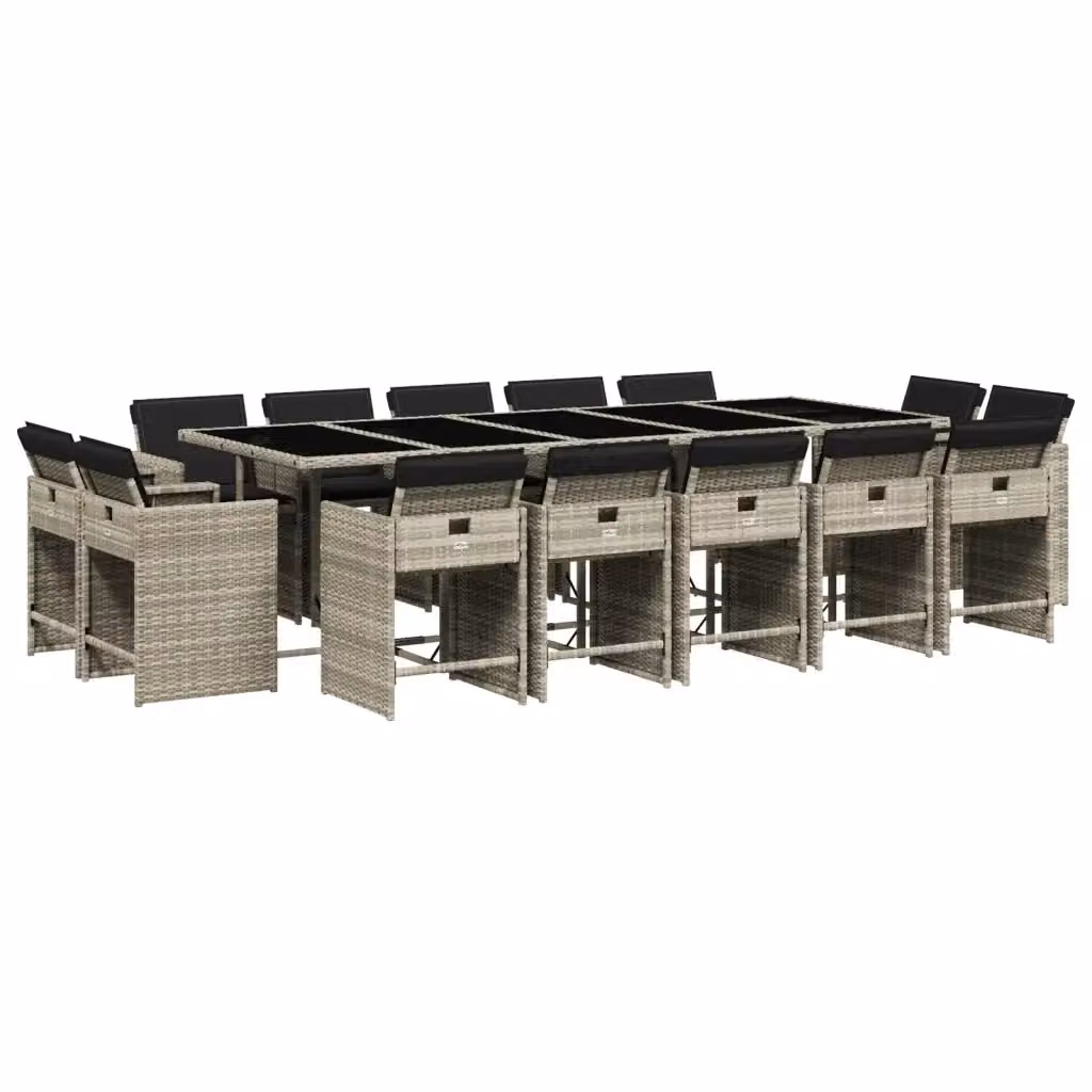 vidaXL Set da Pranzo da Giardino 15 pz in Polyrattan con Cuscini Grigio Antracite e Piano in Vetro – 2