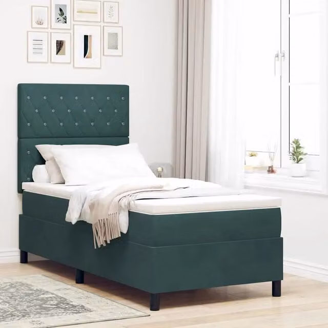 Letto moderno vidaXL in velluto verde con illuminazione LED sottostante, L 100 x P 200 cm