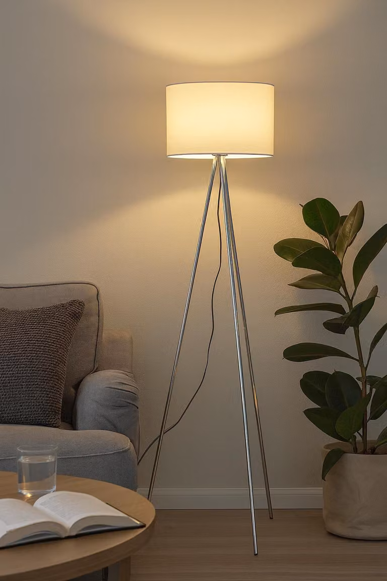 Lampada da terra Braytron a 3 gambe, 155 cm, E27, moderna, con paralume, per soggiorno, lampada da terra, illuminazione dal basso verso l'alto, beige
