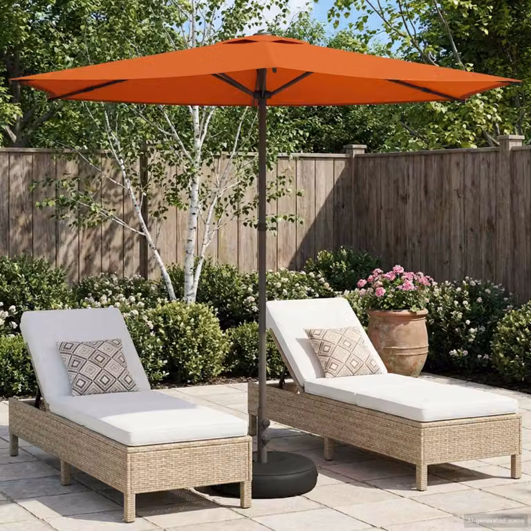 Parasole da giardino vidaXL con base rettangolare in acciaio e copertura in poliestere, colore terracotta/arancione, 2,7 x 2,7 m