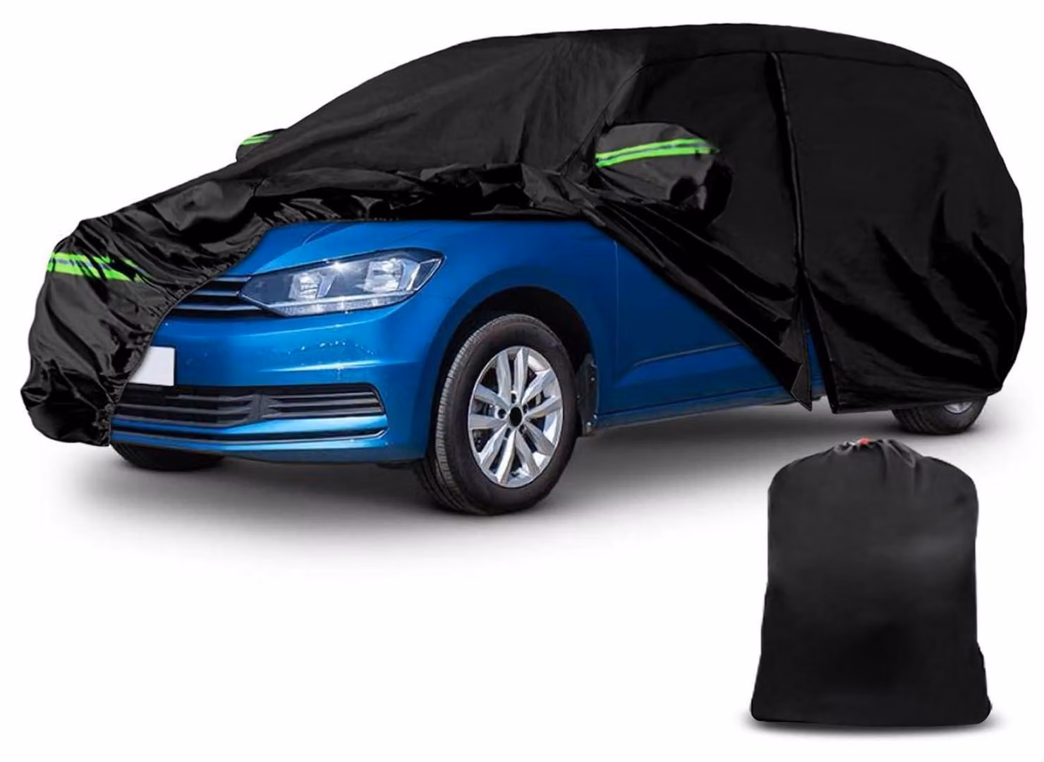 Copertura protettiva per auto, compatibile con VW Touran dal 2003 al 2023, colore nero, protezione per tutte le condizioni atmosferiche, con cerniera e serratura