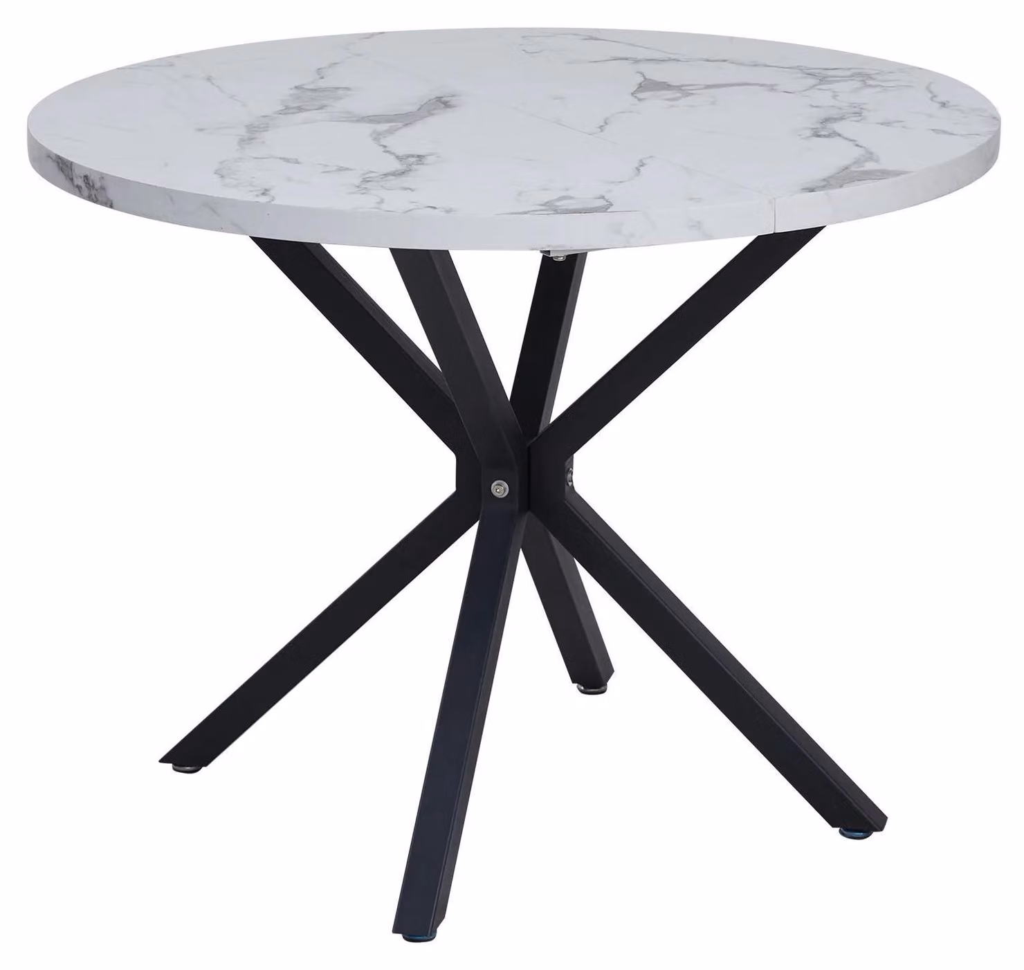 Tavolo da pranzo rotondo effetto marmo - Tavolo da pranzo - Ø 110 cm - Stile minimalista moderno - Materiale sintetico - Da montare - Bianco/Nero