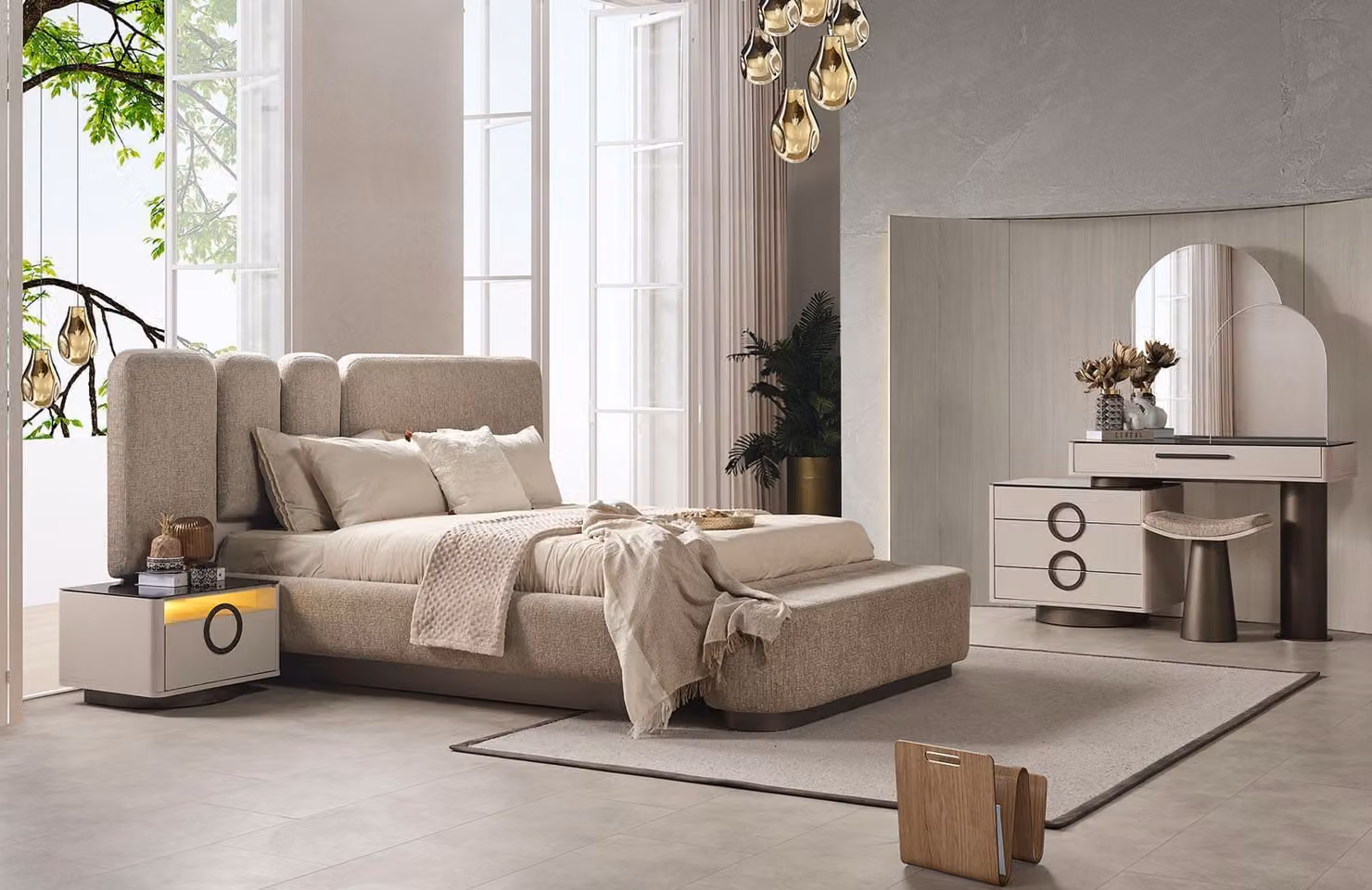 Schlafzimmer Bett 2x Nachttische Schminktisch mit Spiegel Möbel