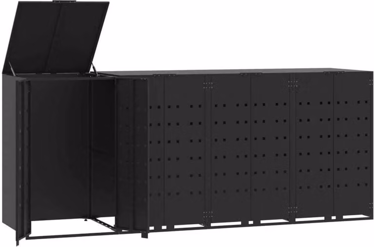 Copribidone con Ruote per 4 Bidoni Nera 276x79x117cm in Acciaio